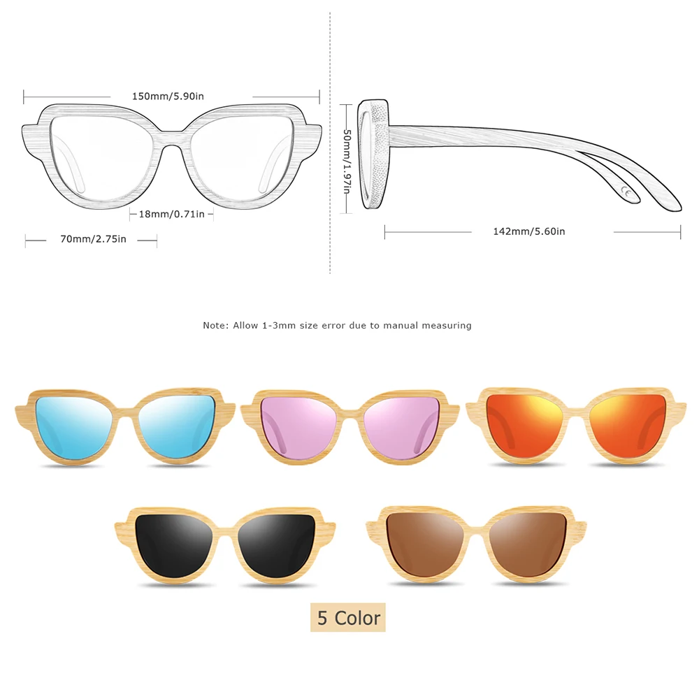 Солнцезащитные очки BARCUR Wood Cat Eye из бамбукового дерева антибликовые