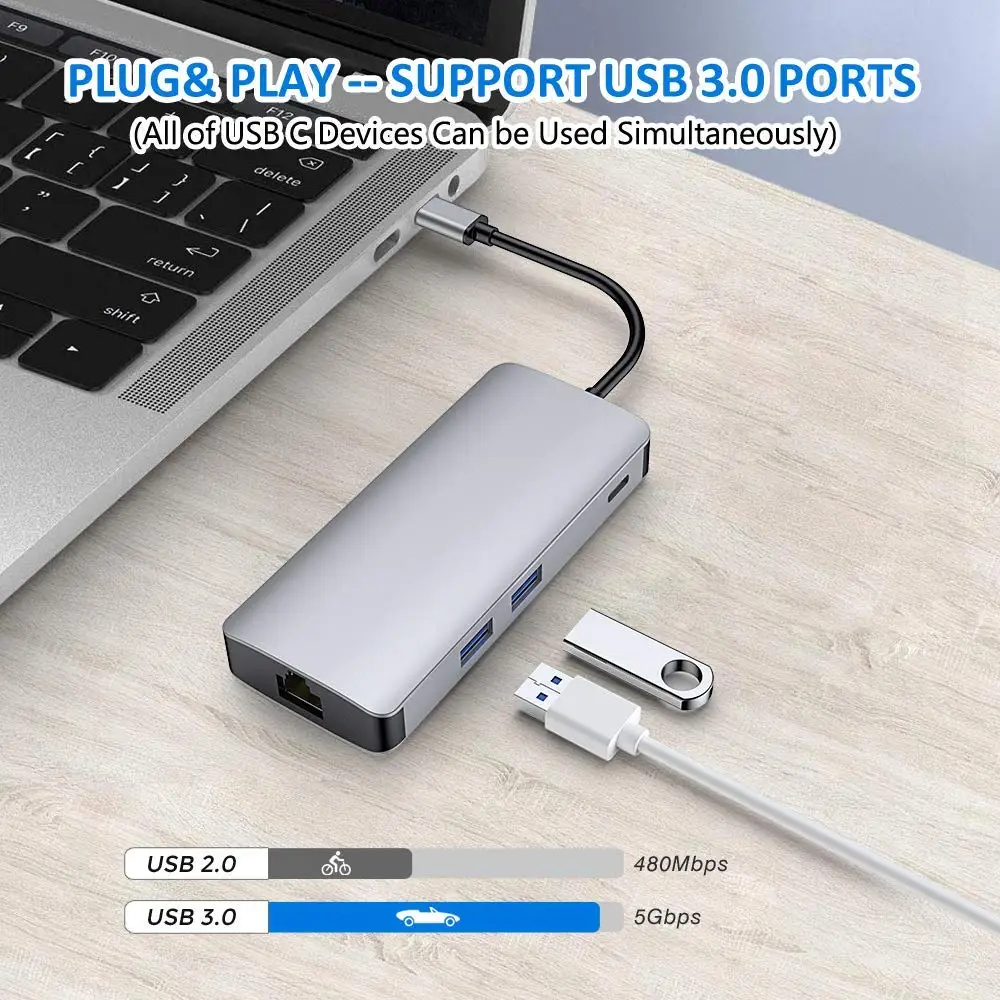 Usb type c концентратор Thunderbolt 3 usb 1 к HDMI 4K VGA 1080p конвертер с usb3.0 RJ45 100 гигабитный Ethernet
