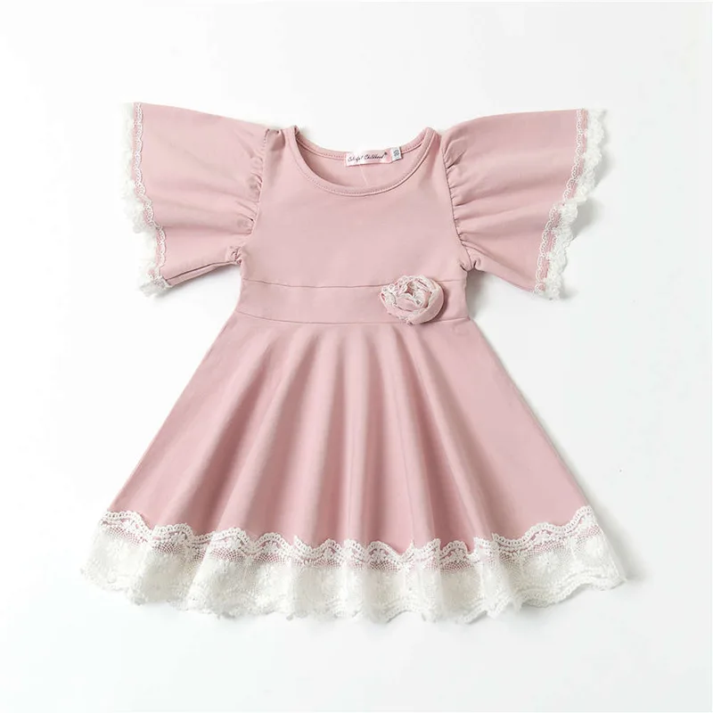 O-Neck Solid Lace Children's Clothing Dress Flower Girls 2020 Summer Kid's Dresses For Baby Clothes 1 2 3 4 5 Yrs | Детская