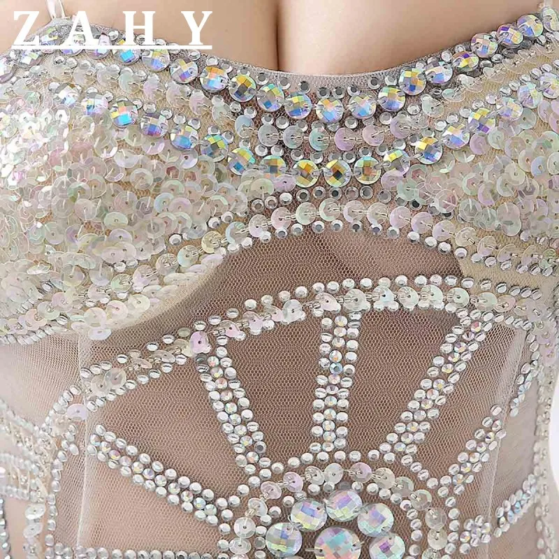 Luxury spaghetti Straps Mermaid Evening Dresses Beaded silver crystal see through backless prom dresses party gown vestidos | Свадьбы и