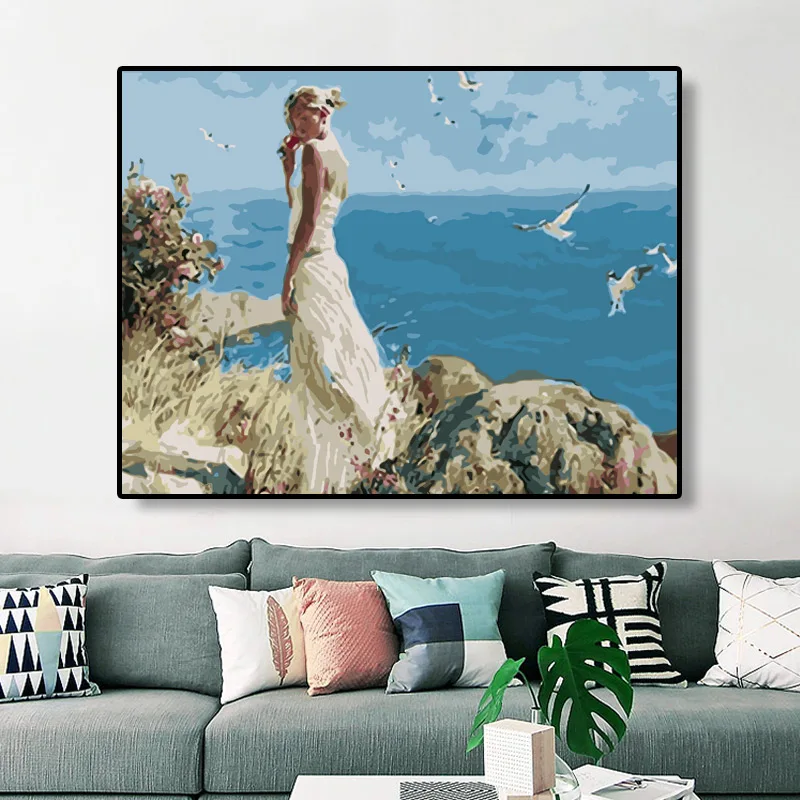 ROYALDREAM красивый морской пейзаж DIY живопись по номерам Женская Настенная картина