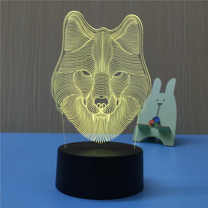 Ночник светильник голова волка 3D светодиодный настольная лампа для сна