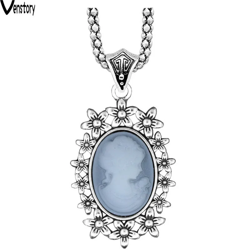 Lady Queen Cameo Pendant Necklace Vintage Hollow Flower For Women Antique Silver Plated Fashion Jewelry | Украшения и аксессуары