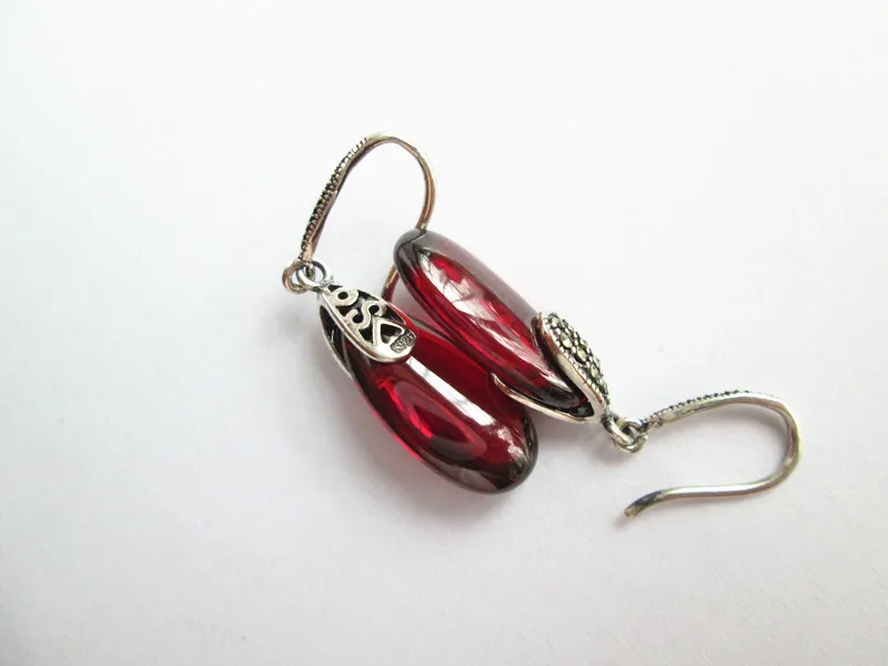 

KJJEAXCMY fine jewelry S925 pure silver Thai silver jewelry inlaid garnet lady earrings earrings