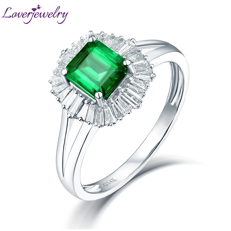 Кольцо обручальное из белого золота с изумрудом 14 к|colombia emerald|emerald engagement ringfine jewelry |