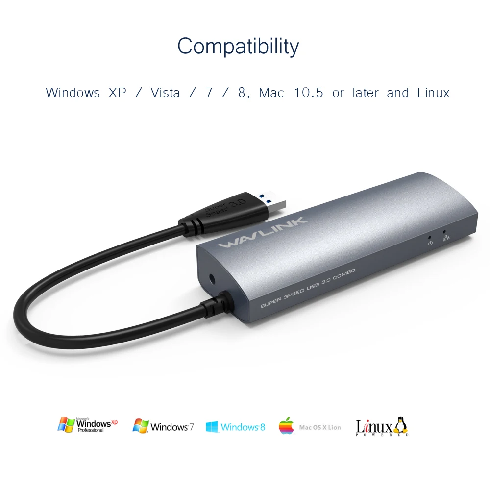 Wavlink 3 Порты и разъёмы usb-хаб 3,0 кард-ридер RJ-45 Gigabit Ethernet USB 3,0 Hub адаптер Алюминий для usb-устройства для Windows и Mac OS