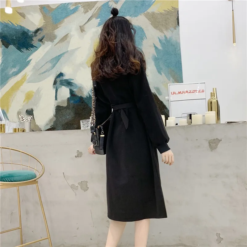 

Retro style waist slimming woolen dress woman fashion dress