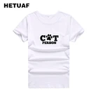 Женская хлопковая Футболка HETUAF, милый хипстерский топ с рисунком кота и следов ног, базовая футболка в стиле Харадзюку, 2018
