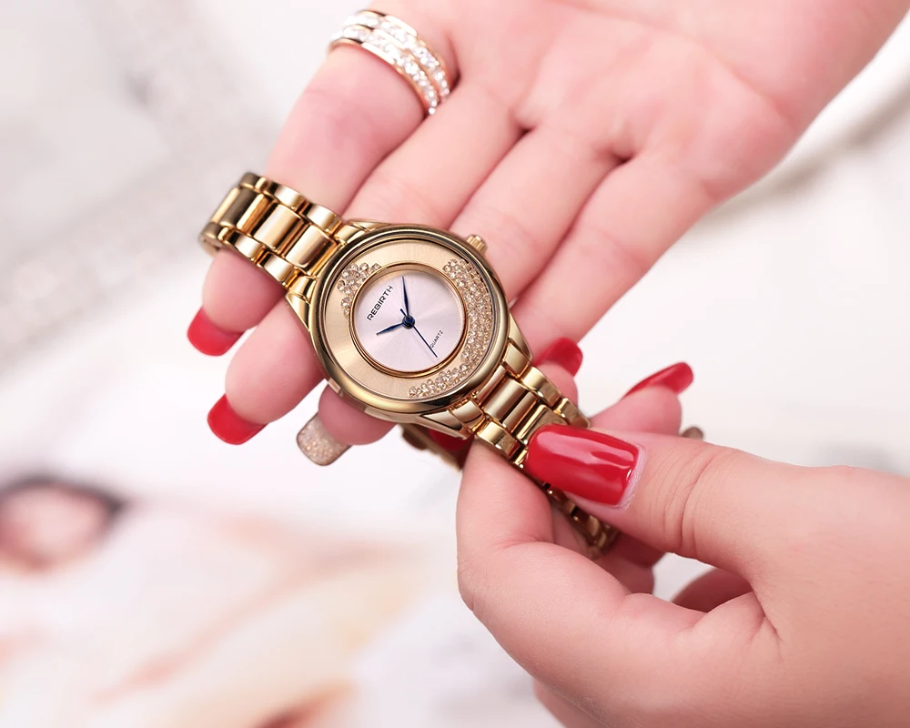 REBIRTH 2017 Лидер продаж для женщин часы роскошные женские золотые наручные Мода
