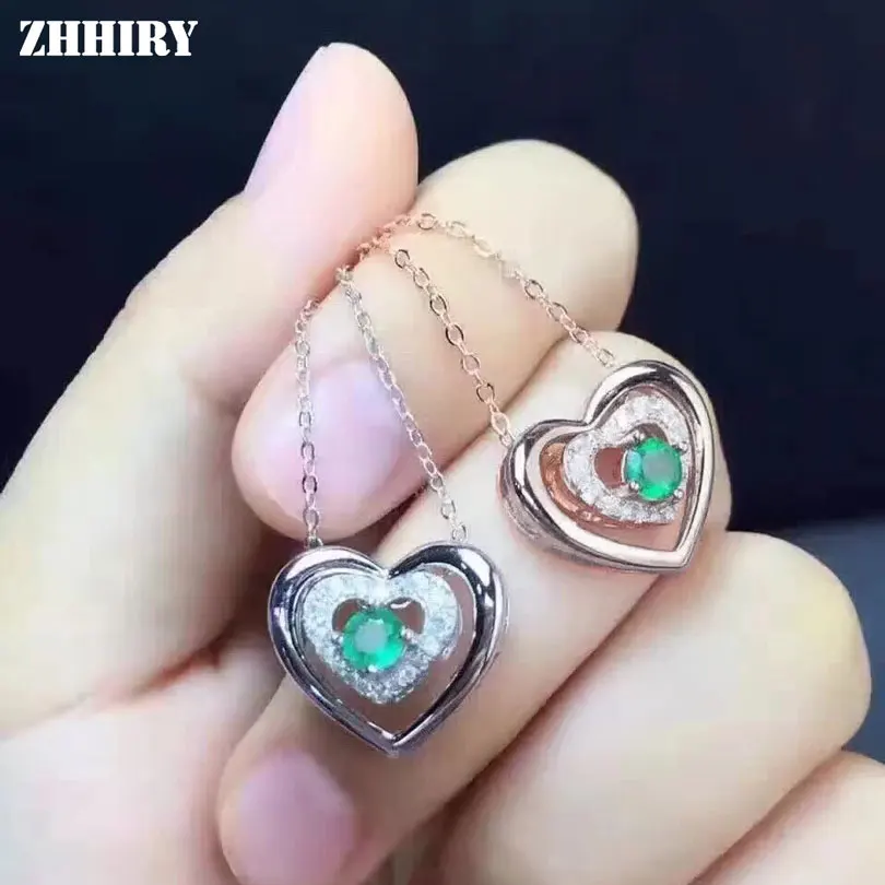 Zhhiry натуральный Изумрудное Ожерелье Подвеска подлинное серебро 925 пробы для женщин в форме сердца настоящий драгоценный камень ювелирные изделия