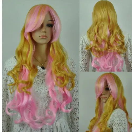 Женщины дамы Косплей Mix Multicolorpink Желтый Длинные Волнистые Необычные платья