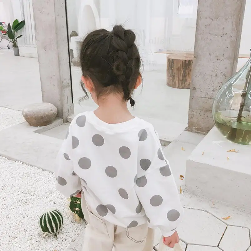 Весна-Осень 2019 футболки Свободные повседневные толстовки в горошек Детские