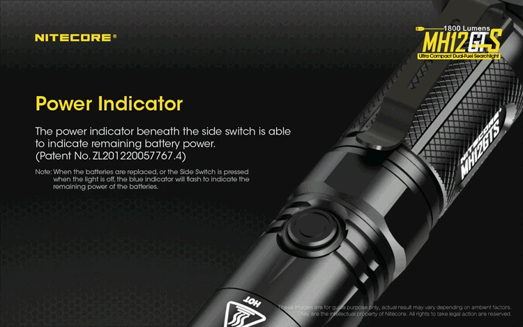 Nitecore 1800 LMs MH12GTS+ 18650 батарея микро USB перезаряжаемые тактические фонари CREE XPP35 HD светодиодный уличный поисковый фонарь