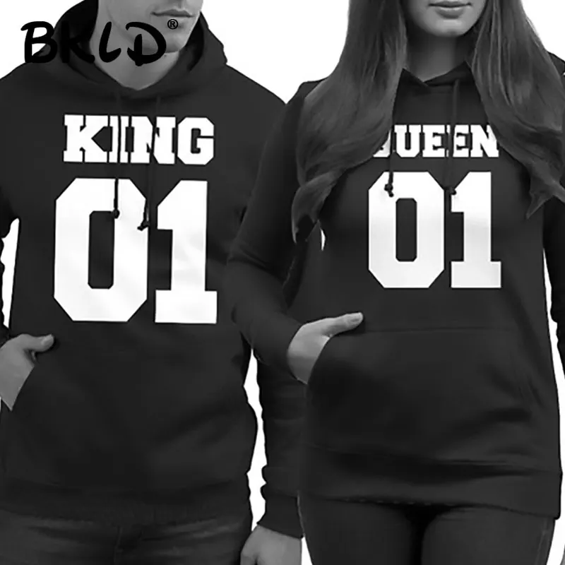 Толстовка для пар BKLD толстовка с принтом KING Queen в стиле Харадзюку пуловер