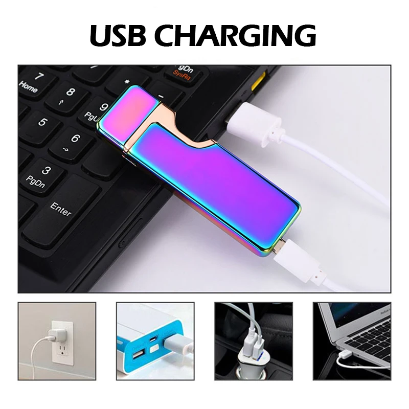 Тонкий гаджет для мужчин зарядки USB Зажигалка электронная сигарета зажигалки Металл ветрозащитный Электрический катушки пьезо зажигалки