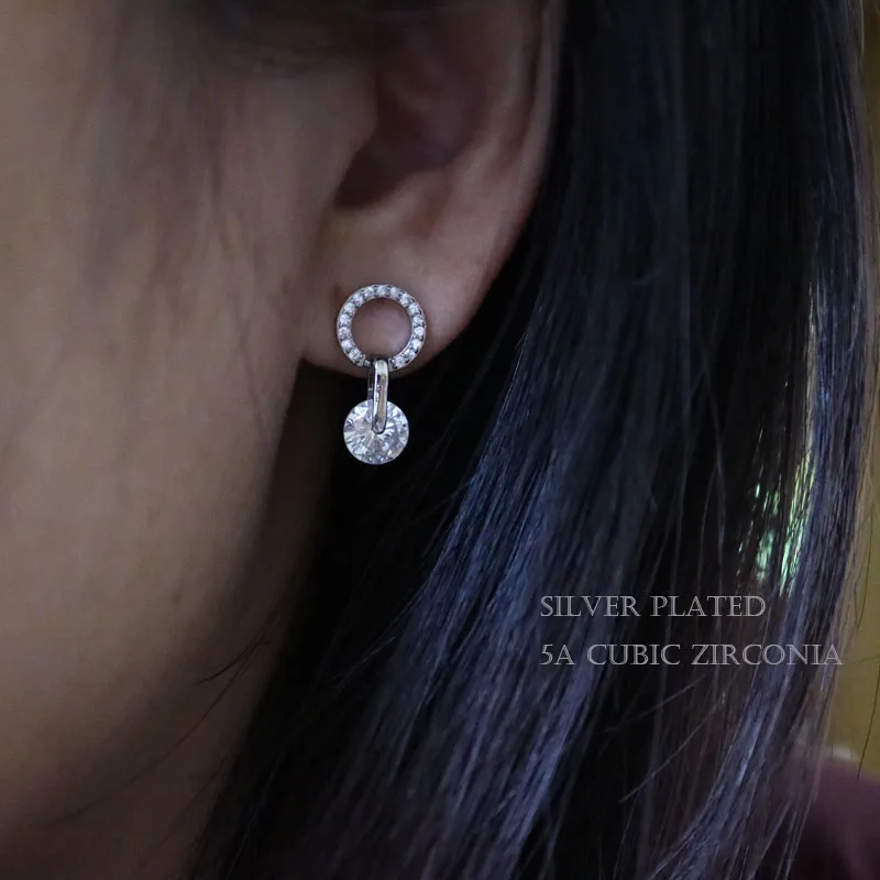 

5A round cz Stud earrings for women Silver plated with AAA Rhinestone stone earring fashion earing female girl jewelry gift