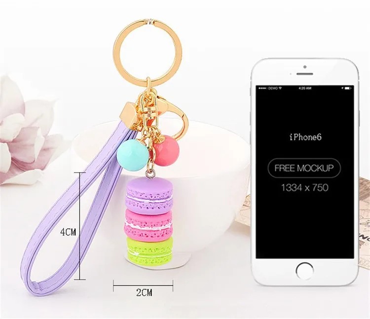 Creative Macarons Cake Key Chain Hide Rope Pendant Fashion Keychains Car Keyrings Accessories Women Bag Charm Trinket Wholesale | Украшения