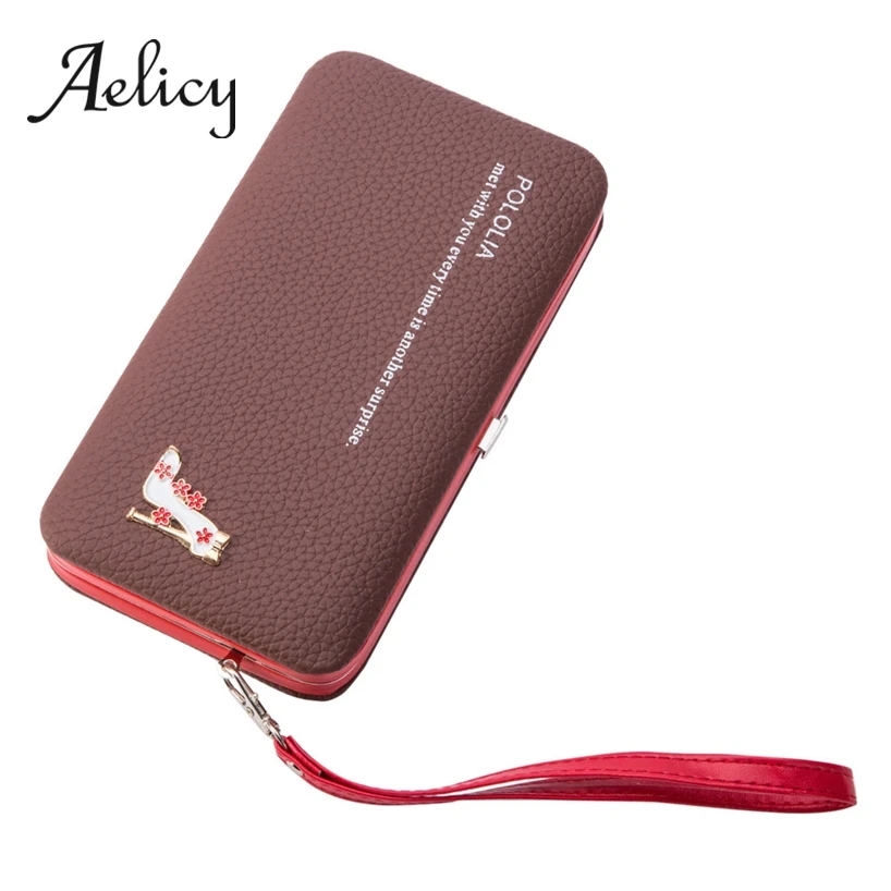 Aelicy новые женские длинные кошелек с ремешком металлический каркас Кожаный клатч