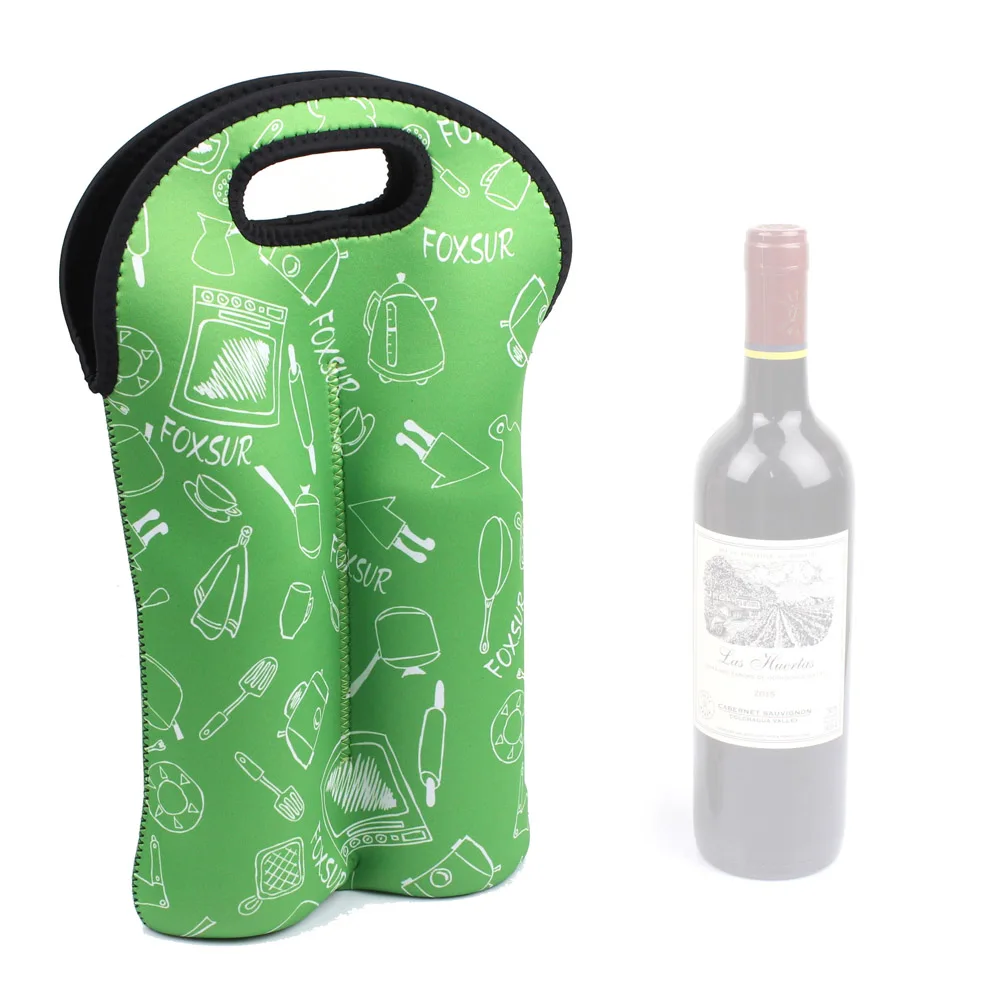 

2-Bottle Wine Carrier Tote Bag Two Bottle Insulated Neoprene Wine/Water Bottle Holder for Travel with Secure Carry Handle