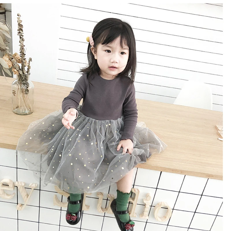 Humor Bear Baby Girl Clothes Set Stars Moon Decoration Mesh Dress Long-sleeved Bodysuit Costume Clothing | Детская одежда и обувь