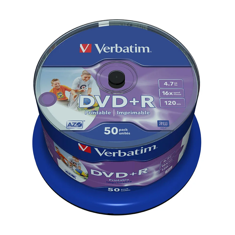 Verbatim DVD + R 4 7 GB 16X 50PK шпиндель белый струйный для печати записываемый диск Пустой