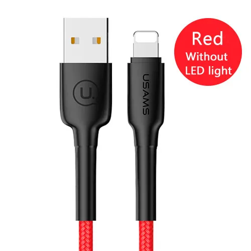 Without LED Red SR USAMS USB кабель для iPhone X XS MAX XR 8 7 6 6S Plus 5 5S, быстрое зарядное устройство, светодиодный usb-кабель для синхронизации данных и быстрой зарядки для Apple - Цвет: Without LED Red SR