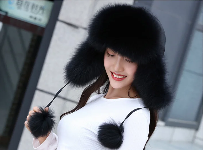 19 nuevo invierno ruso натуральный Лисий sombrero de piel caliente Venta caliente buena calidad piel de zorro bombardero sombreros g
