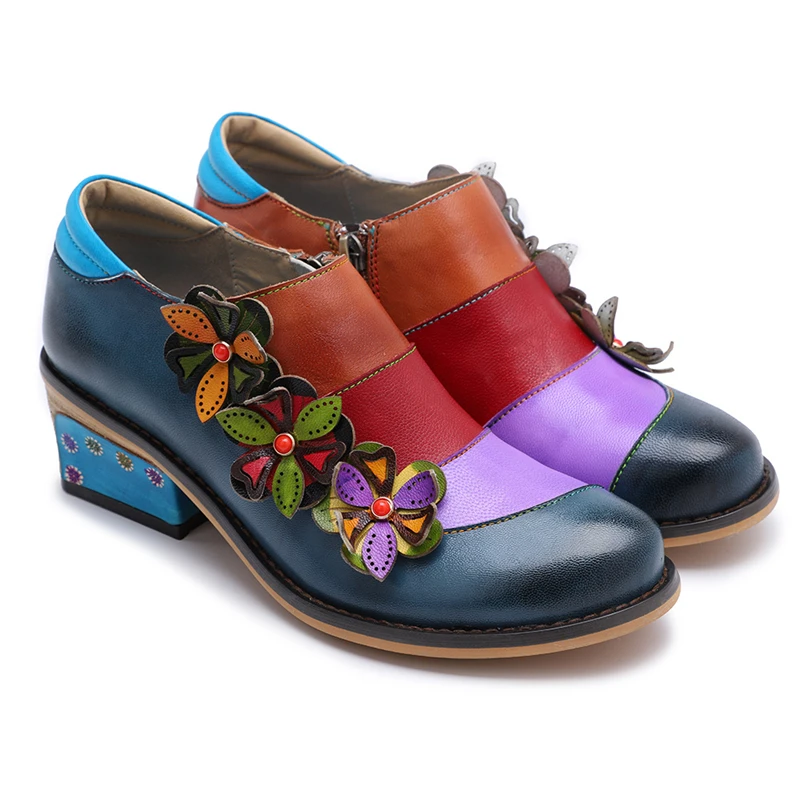 

Women Shoes Pumps Ladies Casual Shoes Genuine Cow Leather Square Toe Zip Mix Color 2019 New Fashion Free Shipping