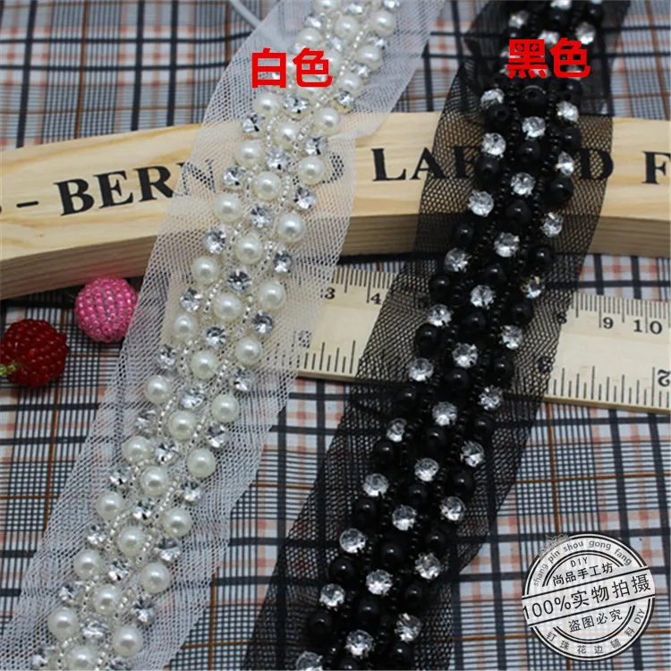 

2yards Craft Braided Beaded Fake Pearls Rhinestones Trim Embroidered Lace Ribbon Trim Costume Applique Sewing On Trim 40mm
