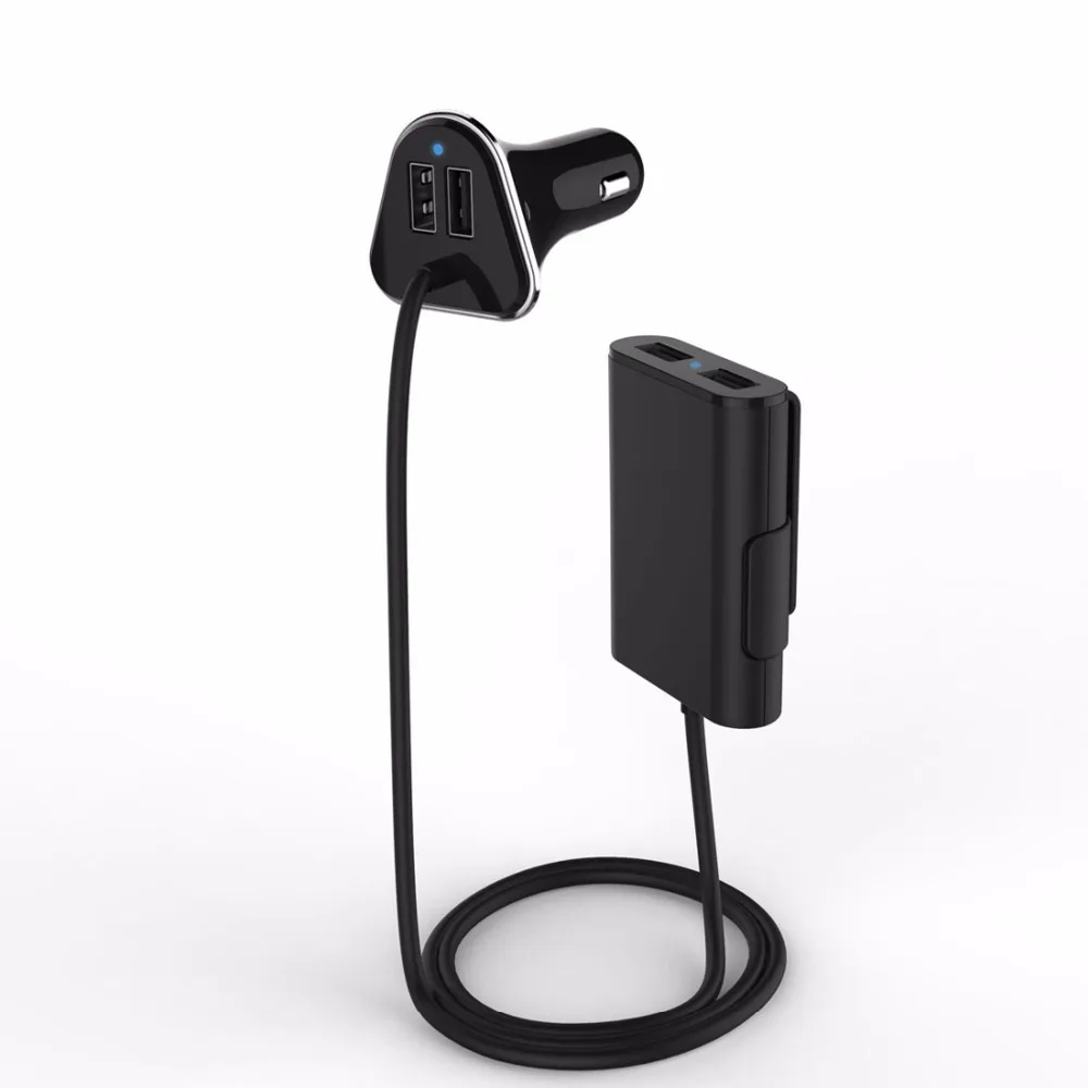 

Автомобильное зарядное устройство с 4 USB-портами для передних и задних сидений, с кабелем 1,8 м для всех устройств с Usb-портом, мобильный телефо...