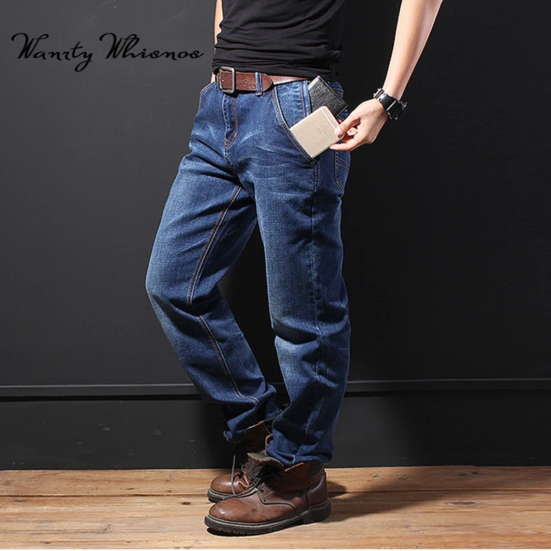 Good Quality Blue Loose Jeans Men Winter Autumn Stretch Denim Man Elastic Casual Slim Jean Pants Male Long Homme | Мужская одежда