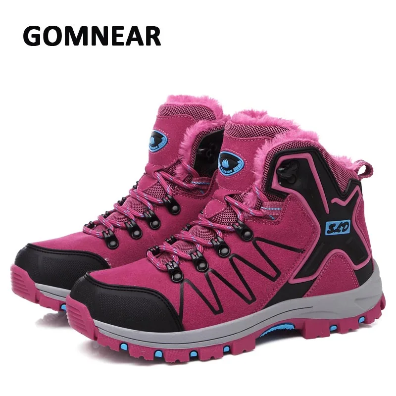 GOMNEAR Women Winter Hiking Sneakers Fur Lined Sports Shoes Purple Outdoor Camping Mountain Climbing | Спорт и развлечения