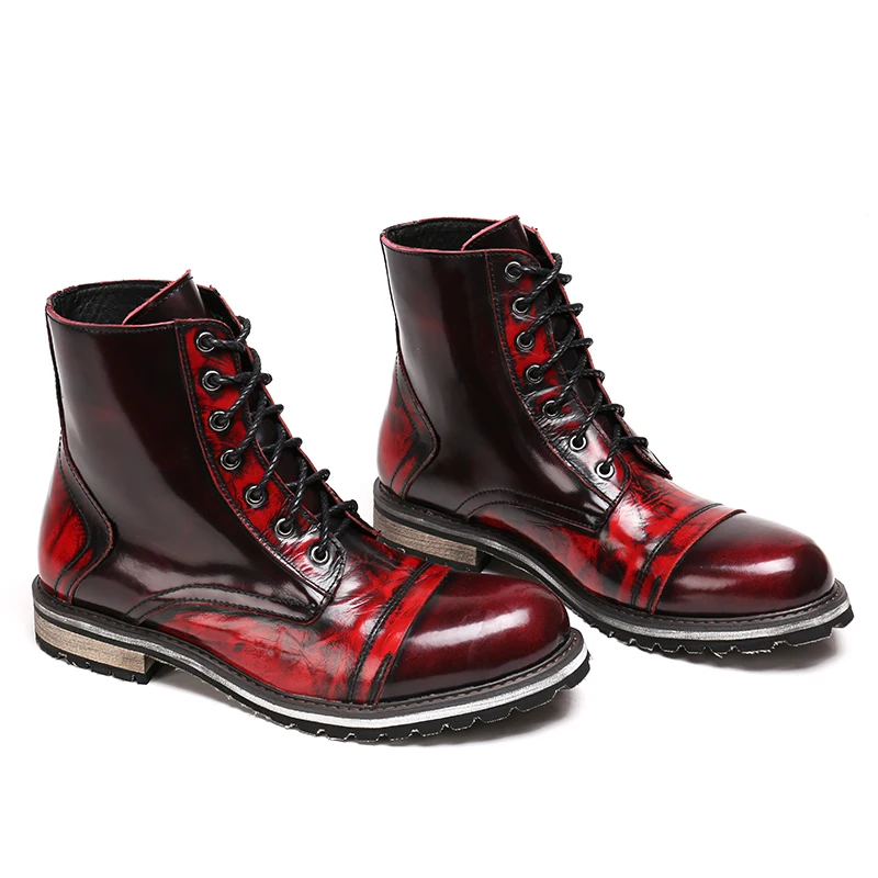 

Genuine leather mens ankle boots fashion casual round toe lace up 2018 martin boots men high top military work boots big size46