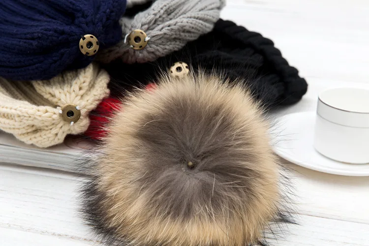 Осень-зима шапочки вязаные головные уборы Skullies из натурального меха енота