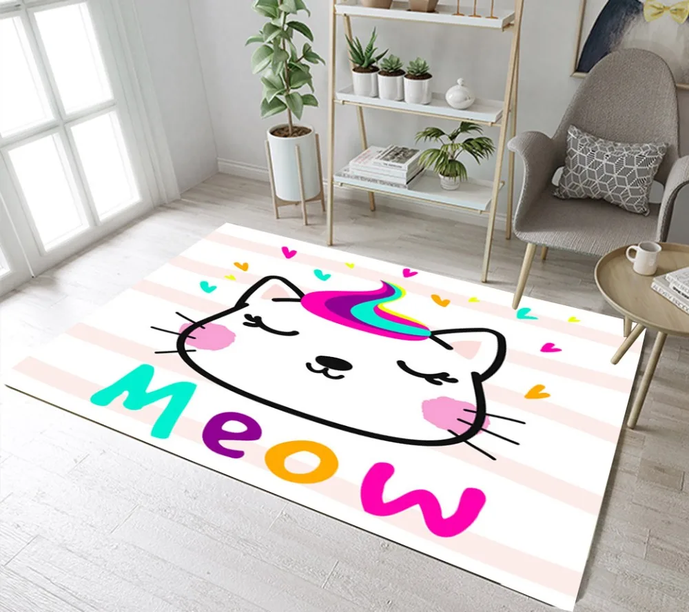 LB мультяшный розовый и белый в полоску Милый Забавный ковер для спальни