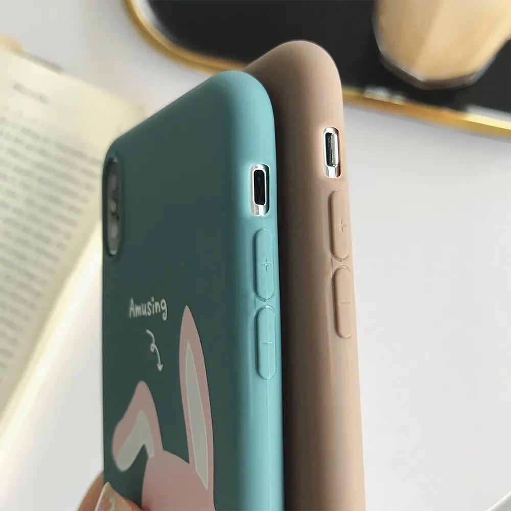 TPU чехол матовый с животными для iPhone 7 Plus XR X XS Xs Max 8 Чехлы 6S 6 милый кролик медведь