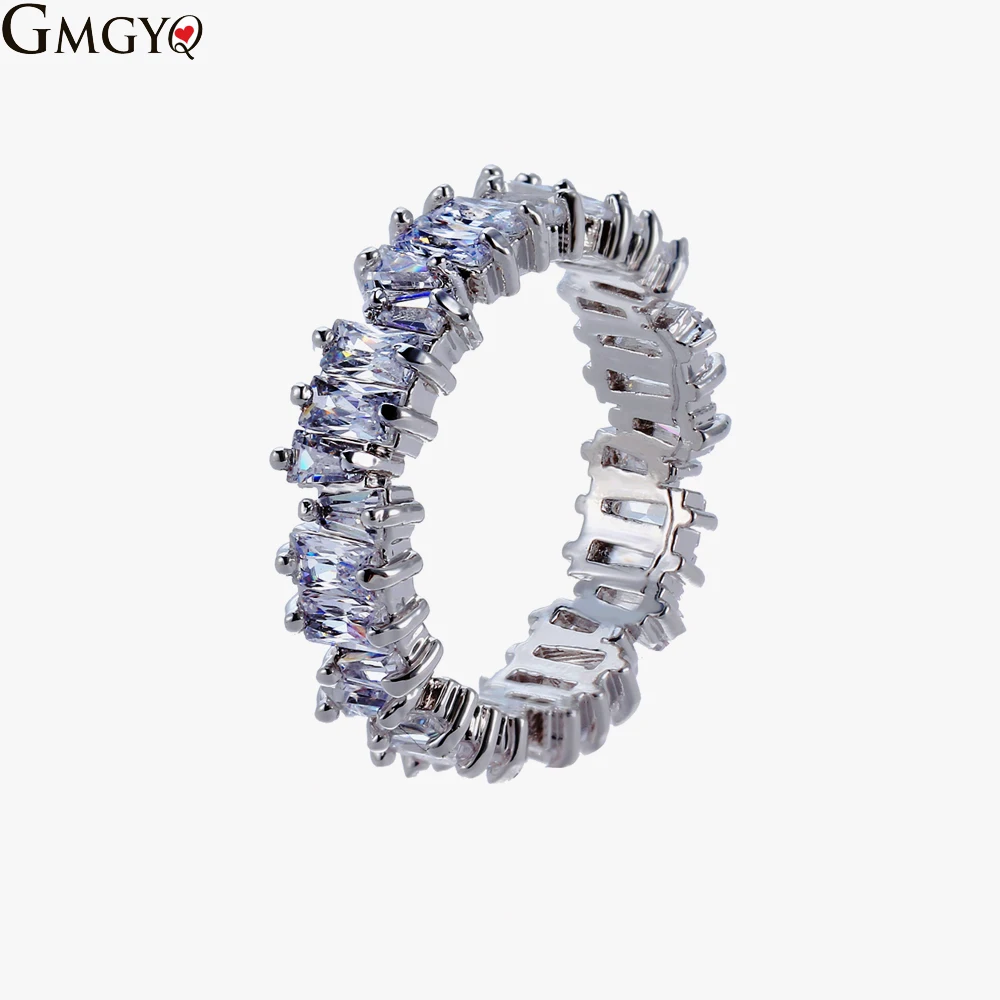 

Fashion Koperen Ring Met Sparkling Ladder Vierkante Zirkoon Voor Vrouwen Nieuwe Mode Bruiloft Sieraden Crystal Ring Gift