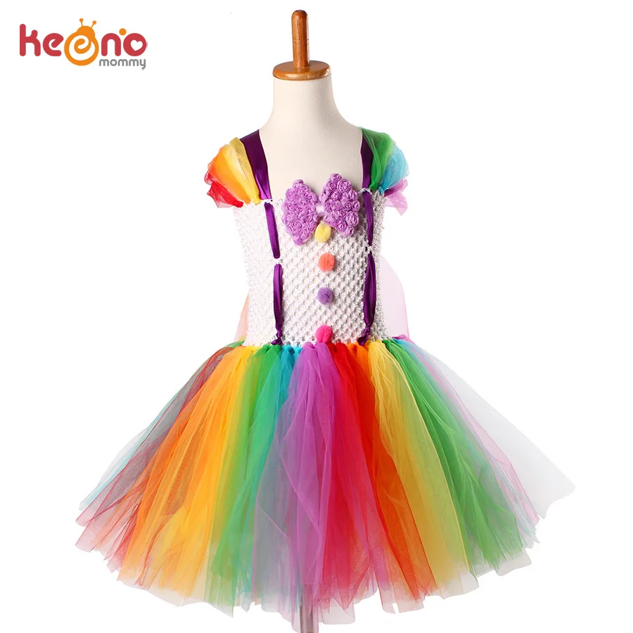 Яркое забавное Радужное платье-пачка для девочек костюм цирка клоуна на Хэллоуин