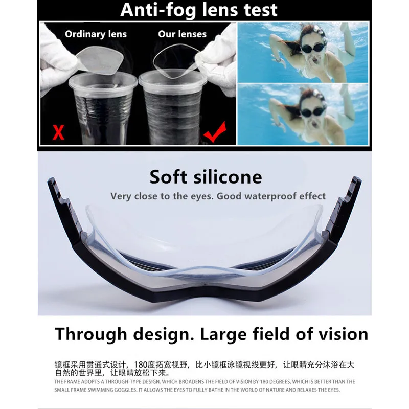 Очки для плавания мужчин женщин и противотуманные УФ очки с большой оправой