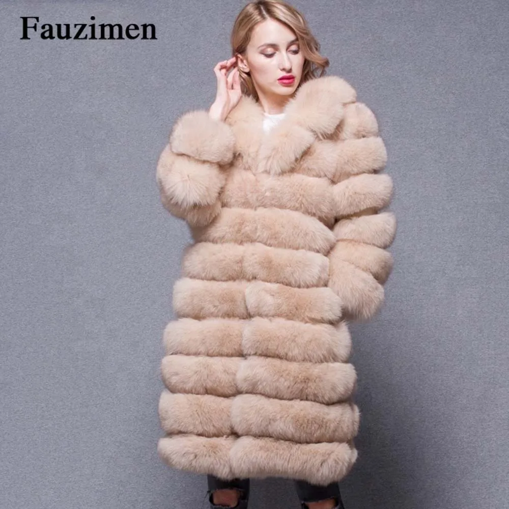 Натуральная корейский роскошные длинные пальто натуральным лисьим Мех животных