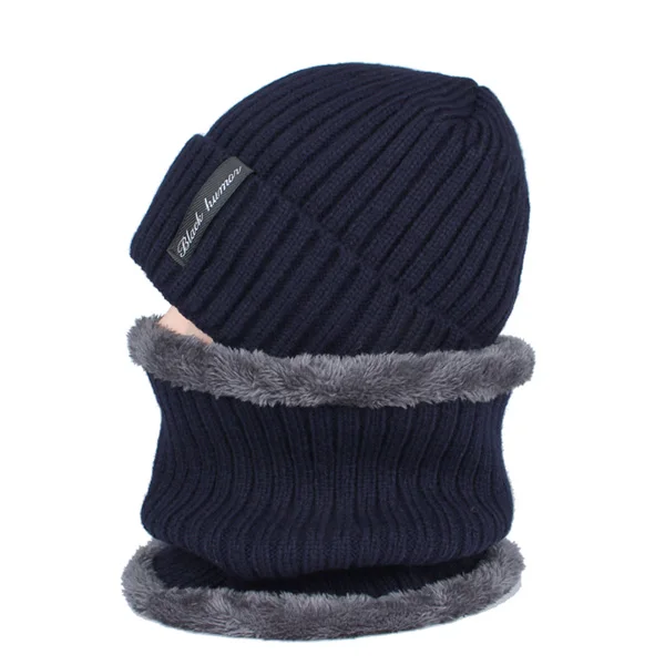 YOUBOME модные зимние Skullies Beanies, вязаная шапка, шарф, женские зимние шапки для мужчин и женщин, мешковатые теплые утолщенные шапки для девочек, шапки - Цвет: navy set