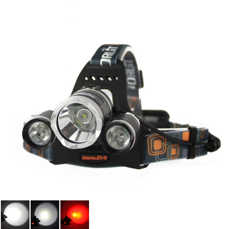 BORUIT 6000LM 3x XM L T6 + 2R5 красный светодиодный налобный фонарь 18650 зарядное устройство
