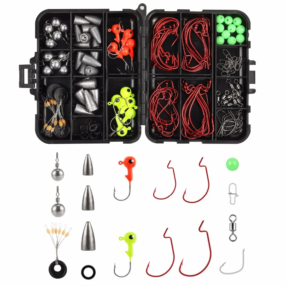 

Magreel Fishing Tackle Box Set, 153pcs Fishing Tool Accessories with Fishing Lure Hooks Jig Heads O-Rings Beans for Carp Fishing