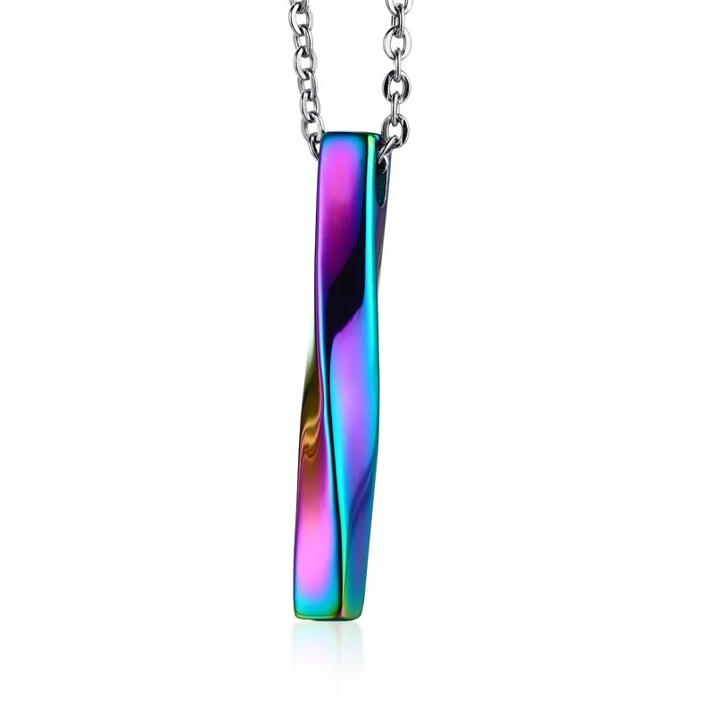 Square Twisted Column Pendant Necklace for Men Stainless Steel Male Female Couples Jewelry Oxidation Rainbow Silver Gold Tone|pendant