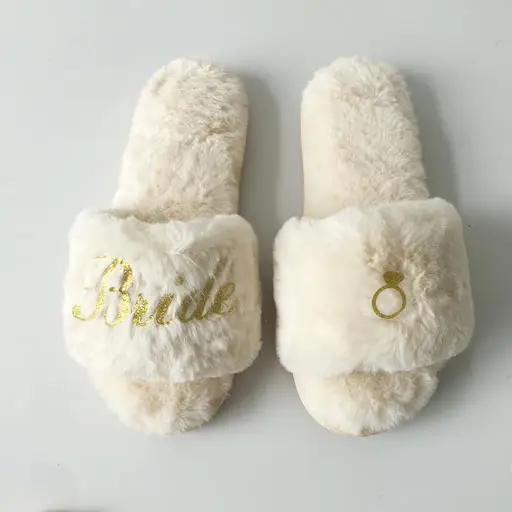 beige Коралловый флис команда отряд "невеста" фрейлина подарки вечерние поставки по индивидуальному заказу, платье подружки невесты, подарок на свадьбу, шлёпанцы для женщин - Цвет: beige