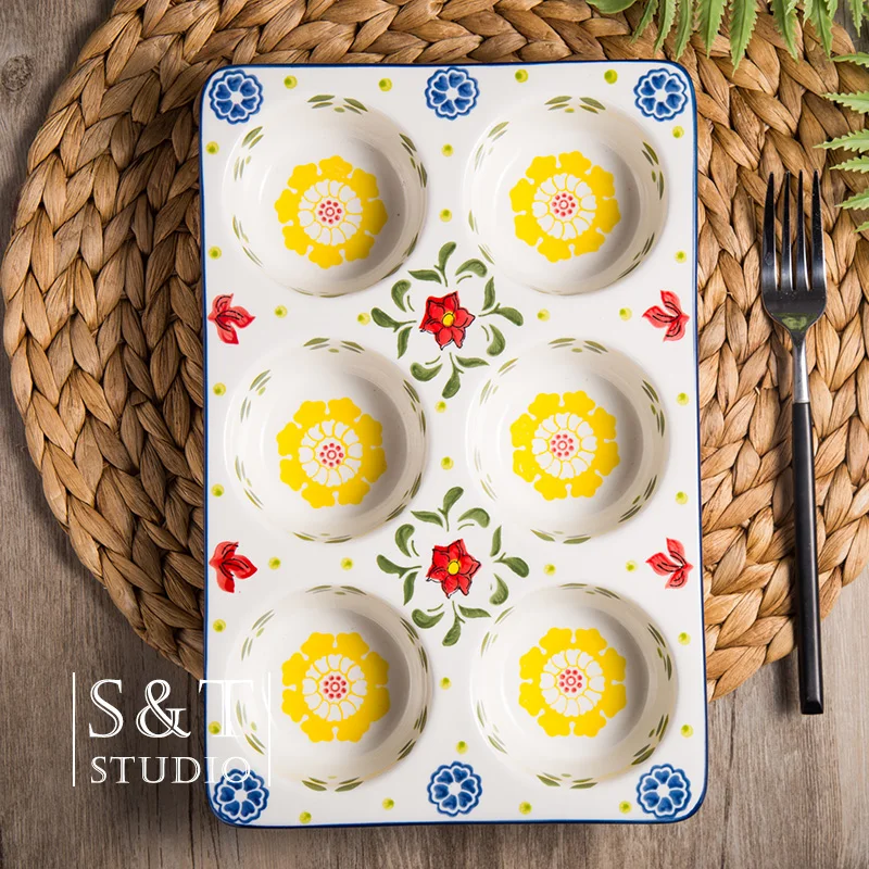 Household Mai Fen cake Baking baking tools Six holes Ceramic bowl roast Shu Fu Lei Ma paper cup mold Plate | Дом и сад