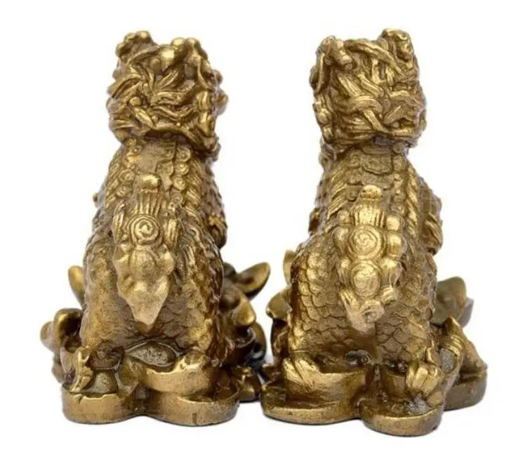 4&quot Chinese Copper bronze feng shui Evil Dragon beasts Kylin Qilin Beast statue | Дом и сад