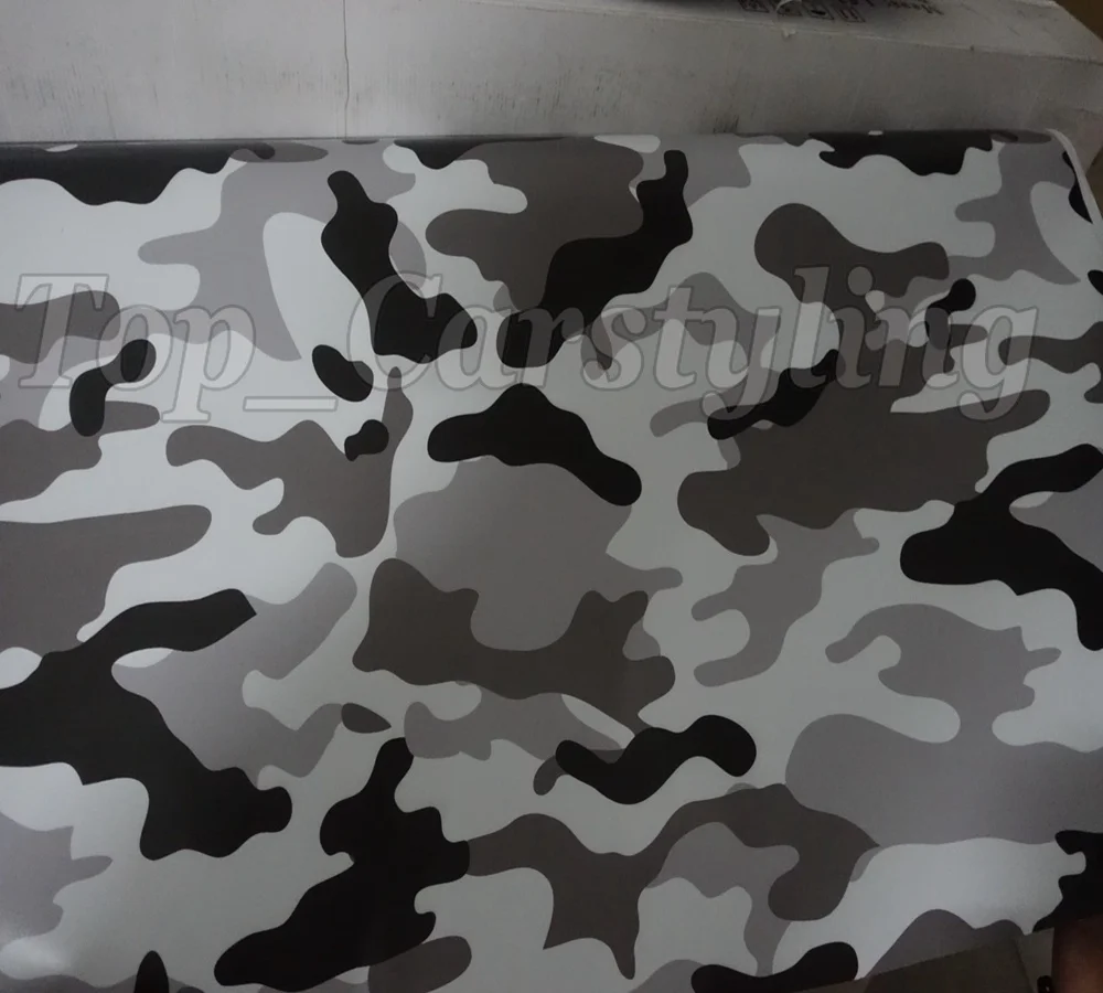 Черный белый серый Arctic Camo виниловая Автомобильная упаковка камуфляж ролл Полный