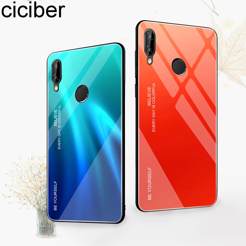 ciciber Gradient Tempered Glass Cover for Huawei P20 Pro Hard Back Colored Phone case huawei Lite Coque Funda Capa |