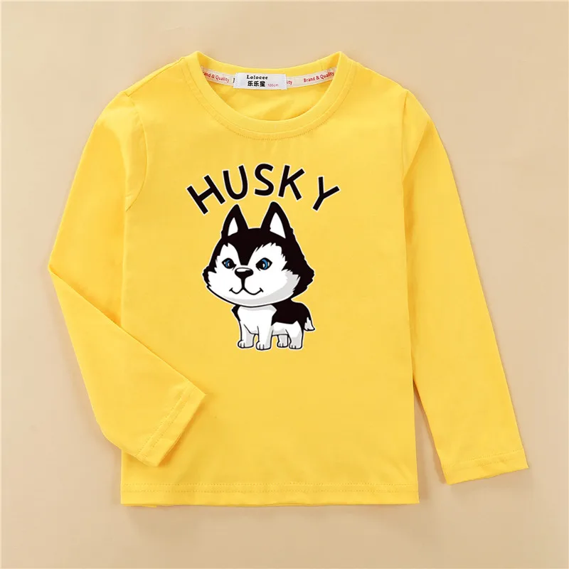 

Boy Cartoon Tee Dog Long Sleeve Top Girls Short Sleeve Husky T-Shirt 100% Cotton Print Kids Clothes Casual Shirt 3-14T